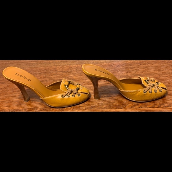 Bebe size 6.5 tan heels with metal ring and “lace.” - Picture 3 of 8